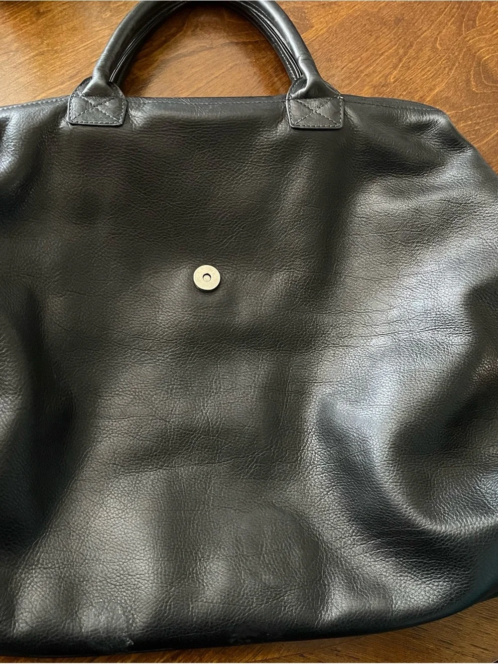 Men's Black Leather Briefcase with Brown Textured Accent